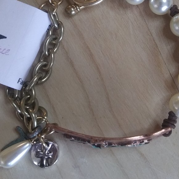 Pearls, Chains and Copper Cross Bracelet | New - Picture 2 of 5